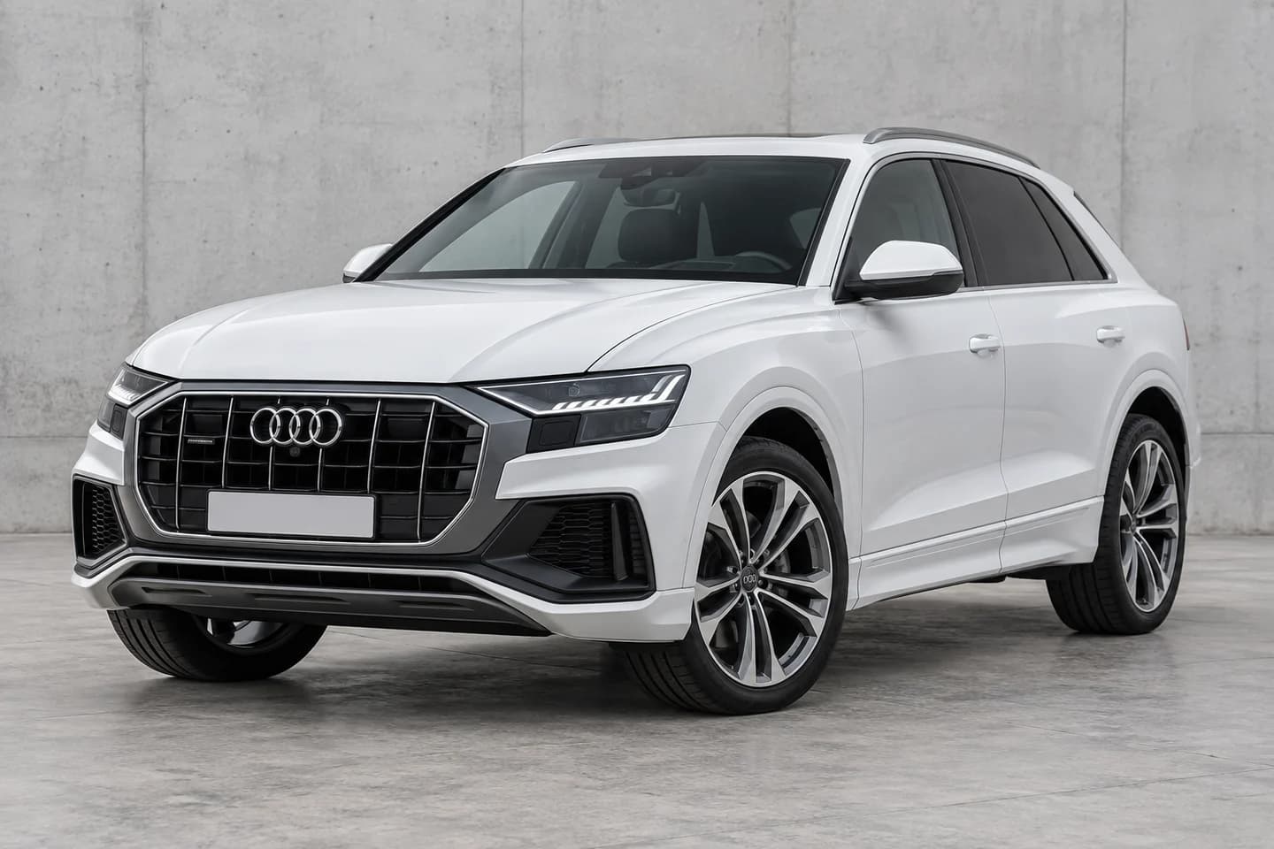 Audi Q8 55 TFSI quattro, ilustracja AI, widok z przodu pod kątem