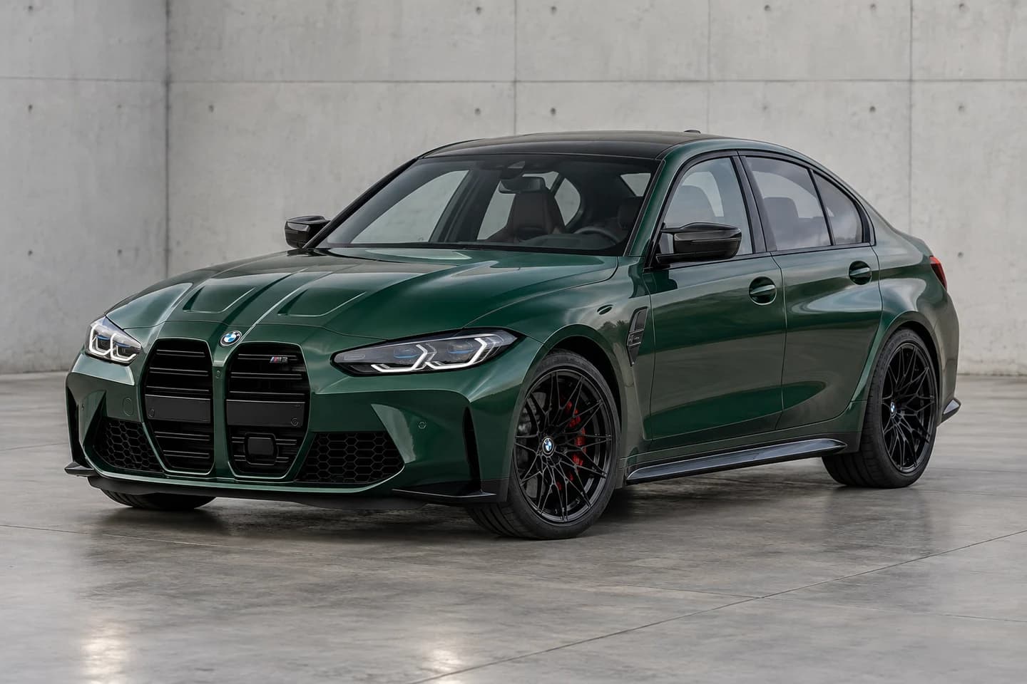 BMW M3 Competition xDrive, ilustracja AI, widok z przodu pod kątem