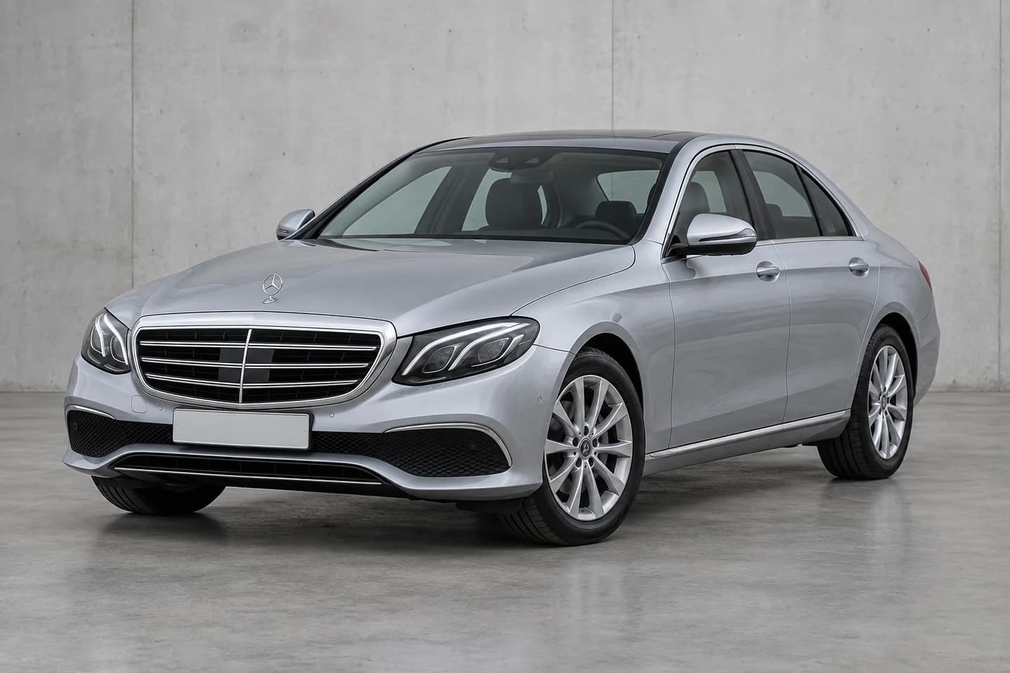 Mercedes-Benz E 220 d Avantgarde, ilustracja AI, widok z przodu pod kątem